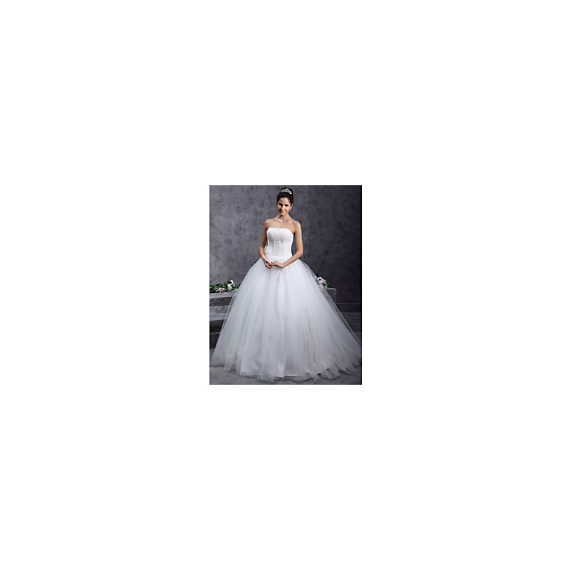 LightInTheBox Ball Gown Strapless Beading Floor-length Tulle Wedding Dress