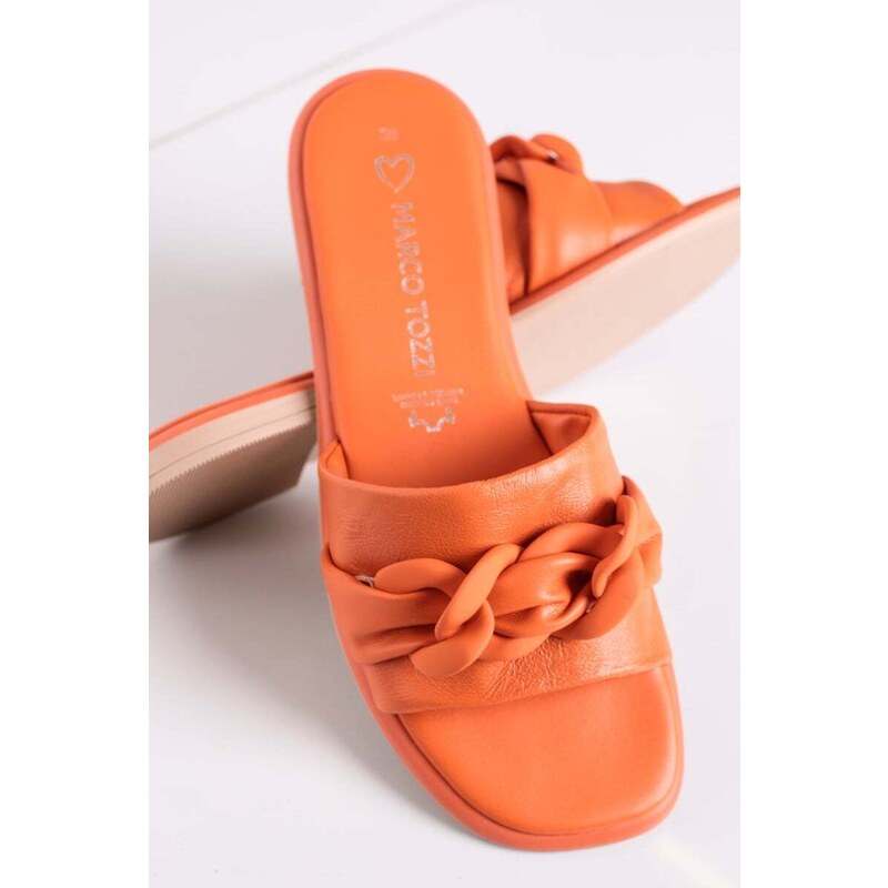 Marco Tozzi Oranžové kožené nízké pantofle 2-27120