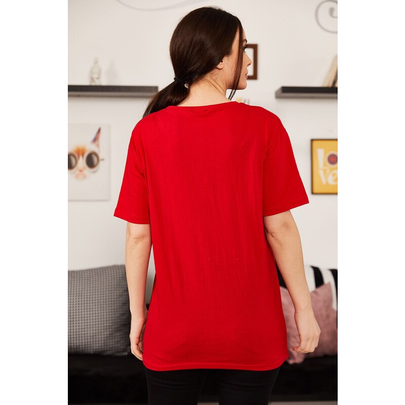 armonika Women's Red Saturn Printed T-Shirt