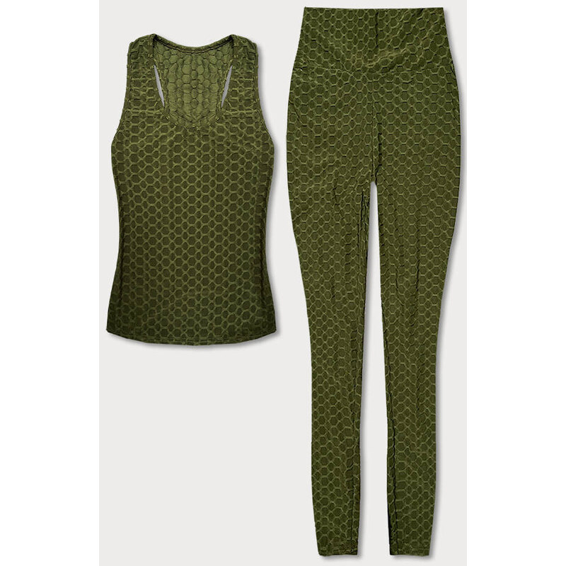 J.STYLE Sportovní set topu a legín olivový (YW88037-7)