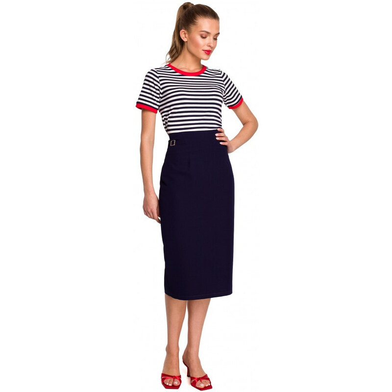 Sukně s vysokým pasem S297 tmavě modrá - Stylove 80944645