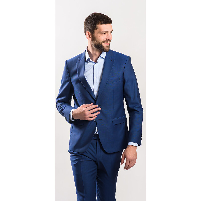 Alain Delon Modrý vlnený Slim Fit oblek