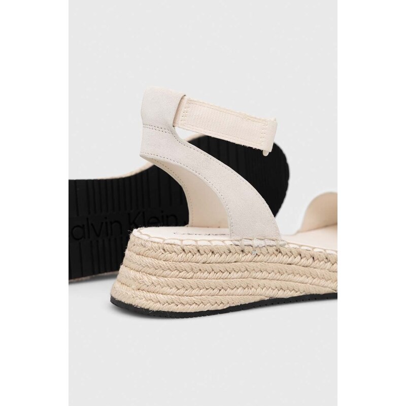 Sandály Calvin Klein Jeans SPORTY WEDGE ROPE SU CON dámské, béžová barva, na platformě, YW0YW00977