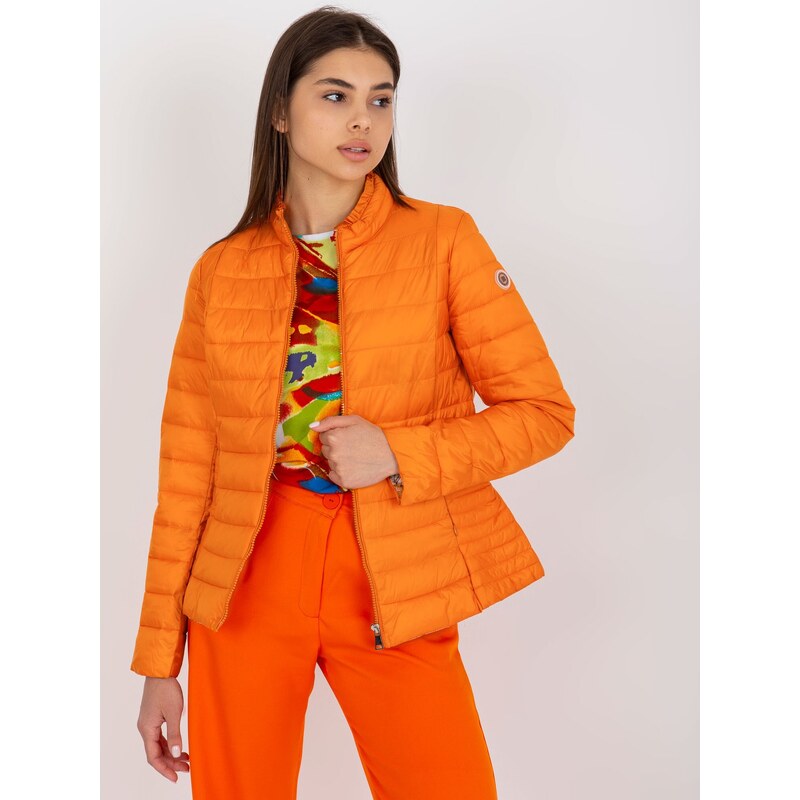 Fashionhunters Oranžová prošívaná bunda bez kapuce