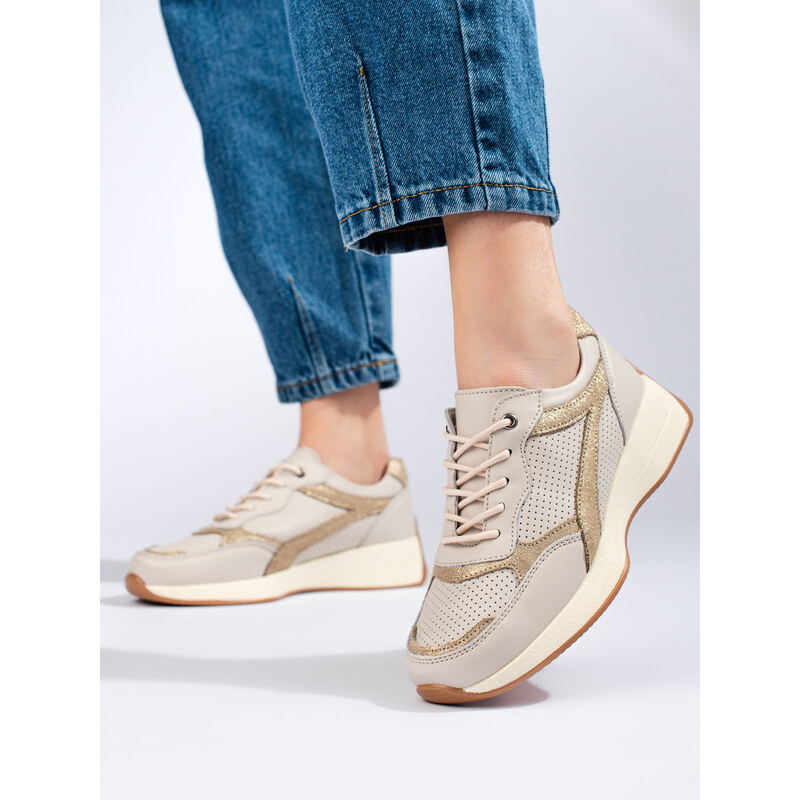 GOODIN Leather beige sneakers on the Shelvt platform