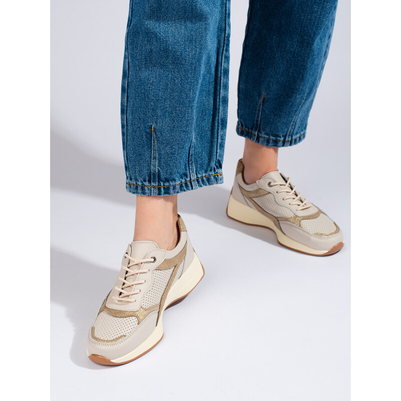 GOODIN Leather beige sneakers on the Shelvt platform