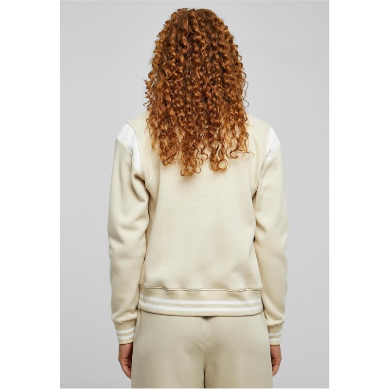 URBAN CLASSICS Ladies Inset College Sweat Jacket - softseagrass/white