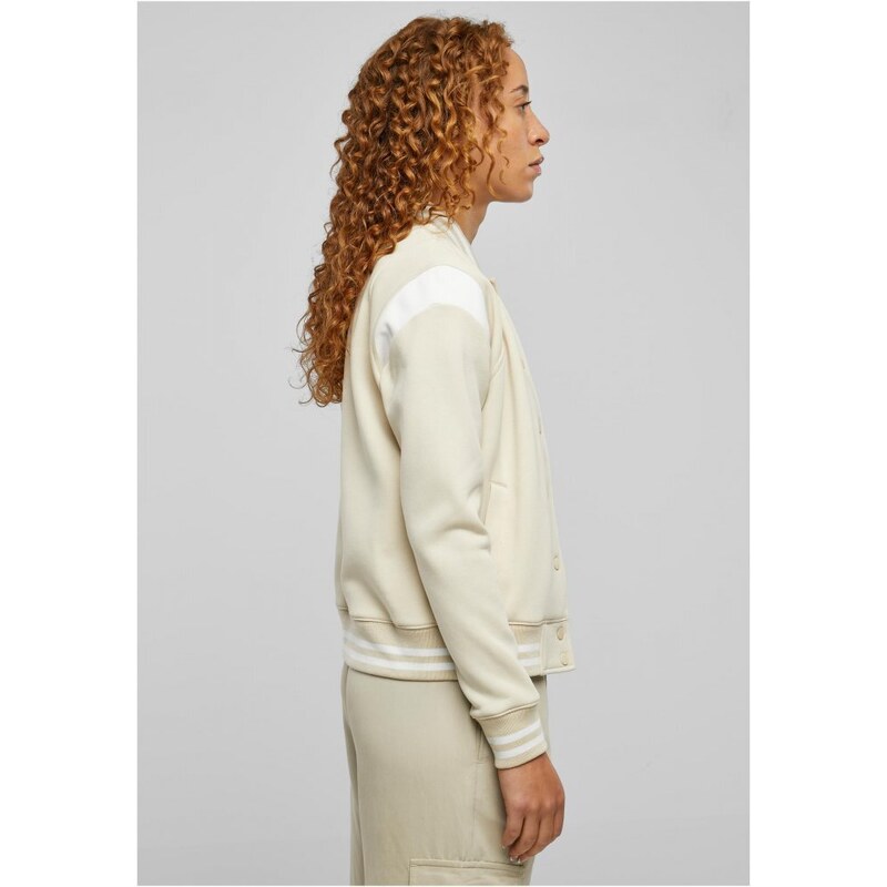 URBAN CLASSICS Ladies Inset College Sweat Jacket - softseagrass/white