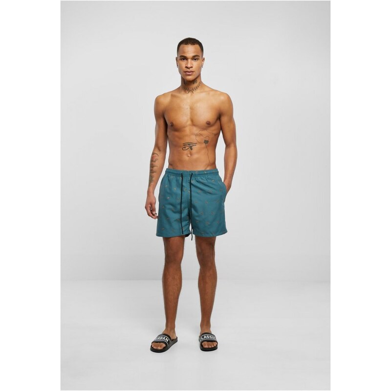 URBAN CLASSICS Embroidery Swim Shorts - shark/teal/toffee