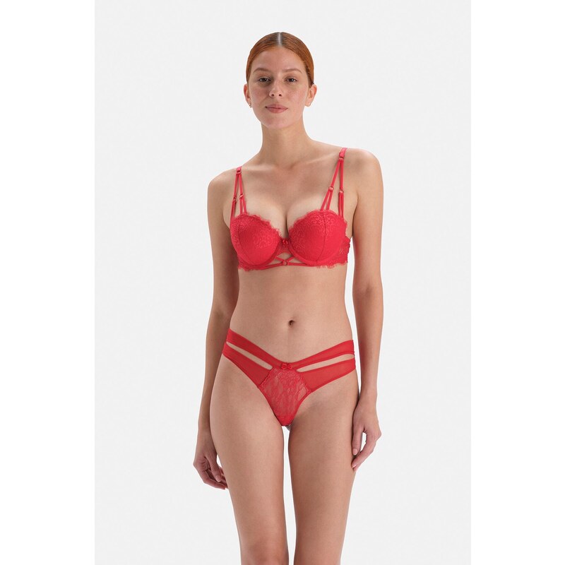 Dagi Red Brazilian Panties with Low-cut Back and String Detail