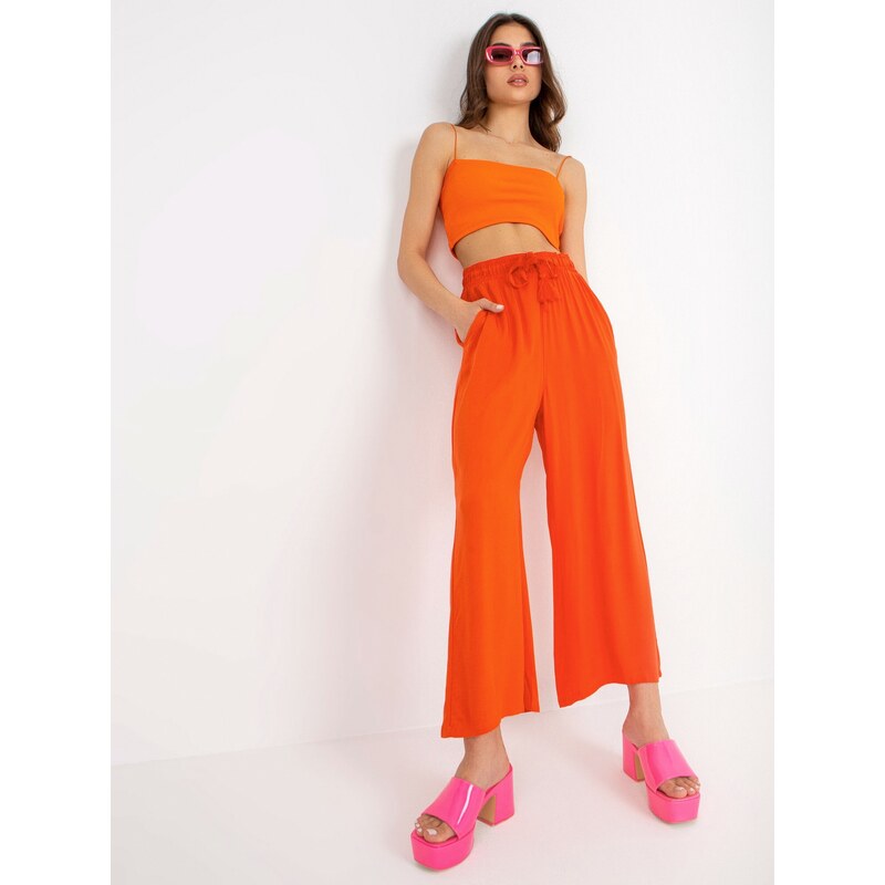 Fashionhunters Dámské oranžové viskózové kalhoty SUBLEVEL