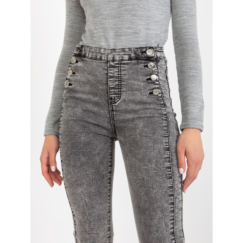 Fashionhunters Dámské tmavě šedé úzké džíny s ozdobnými knoflíky