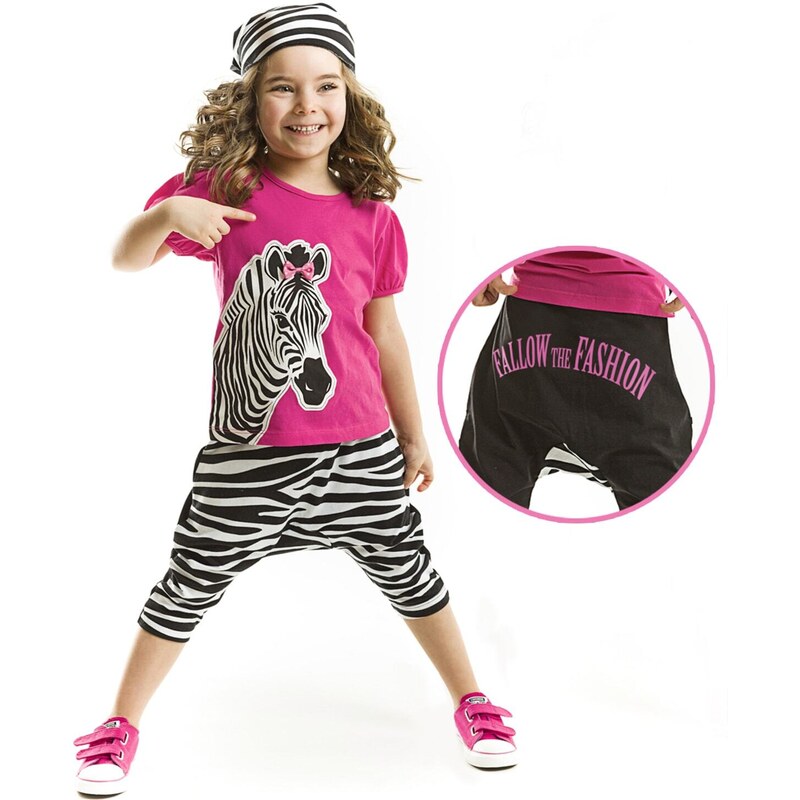 Denokids Zebra Fashion Dívčí tričko Capri Shorts Set