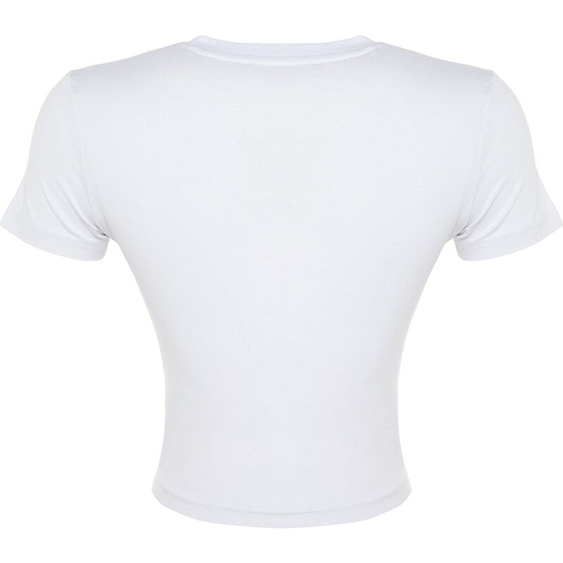 Trendyol White Heart Printed Fitted/Simple Crop Crew Neck Cotton Stretch Knitted T-Shirt