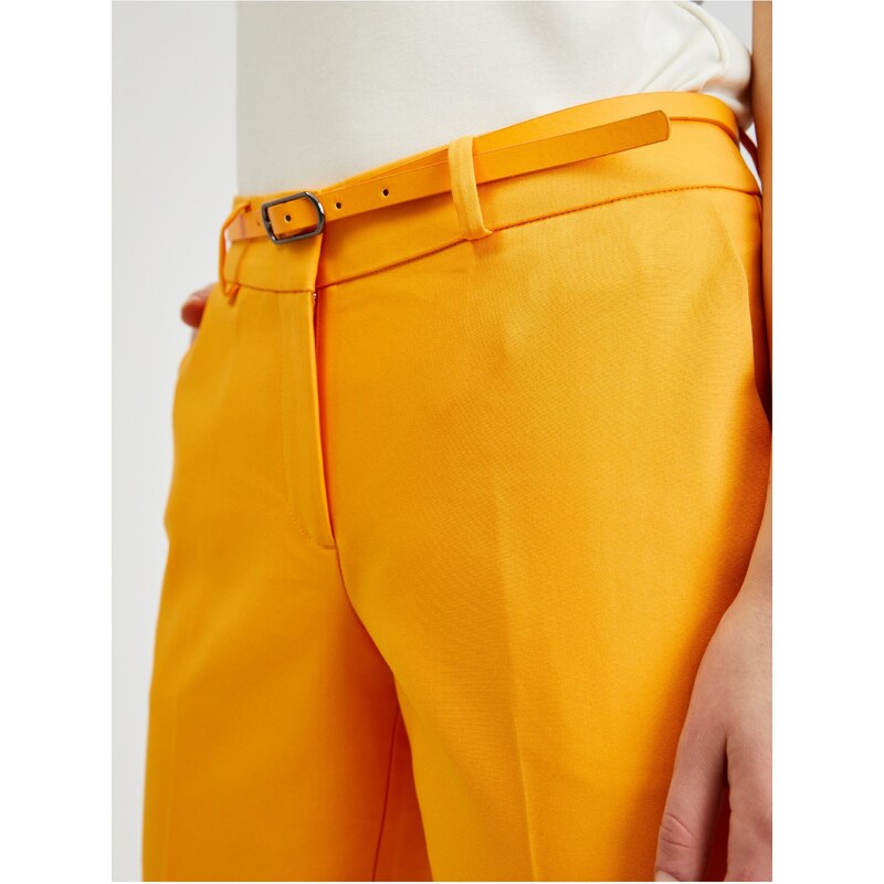 Orsay Oranžové dámské zkrácené kalhoty s páskem - Dámské