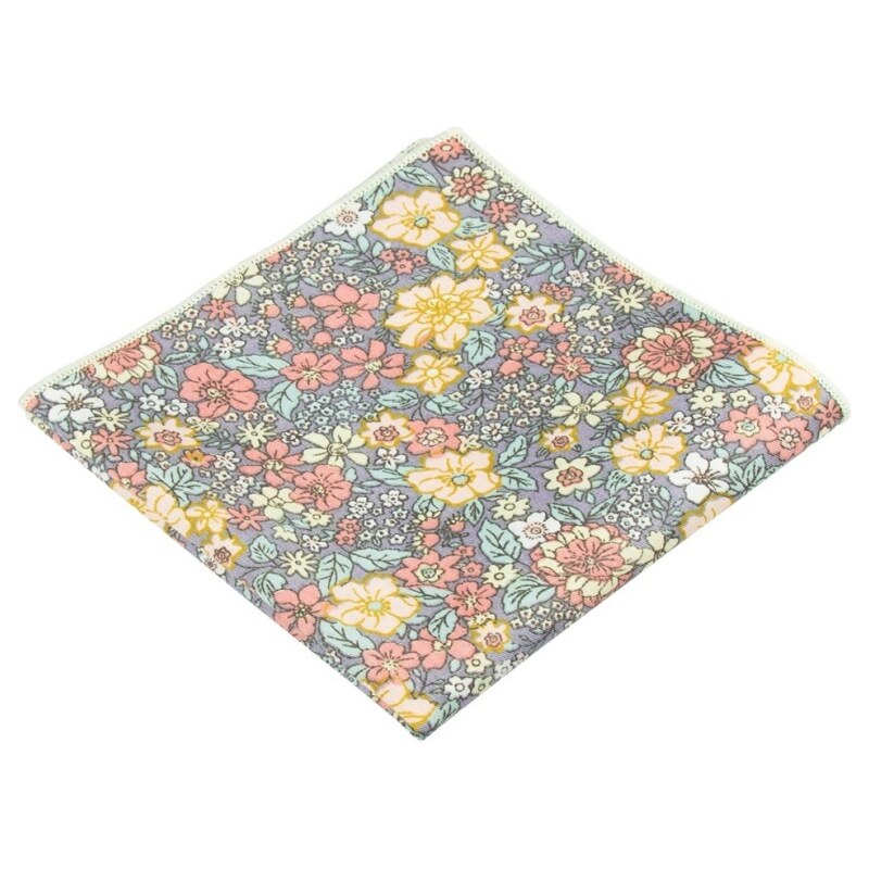 Quentino Šedomodrý pánský kapesníček s barevnými květy v krabičce