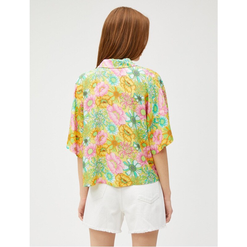 Koton Floral Shirt with Viscose Short Sleeves with Buttons