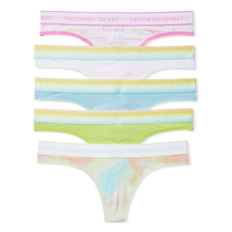 Victoria's Secret 5 ks bavlněné kalhotky tanga Victoria's Secret Stretch Cotton Thong Rainbow