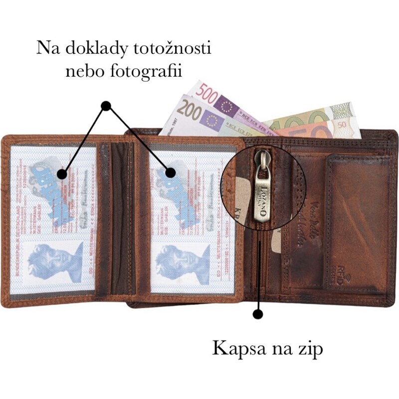Lozano Luxusní kožená peněženka Lebka 933
