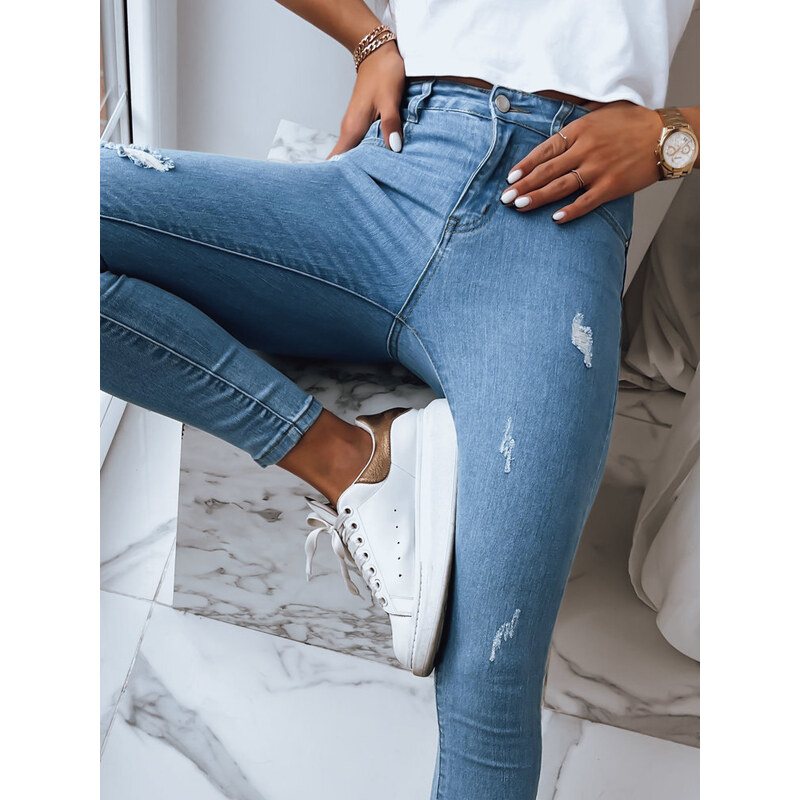 BASIC Modré dámské úzké džíny s vysokým pasem THAT ONE Denim vzor