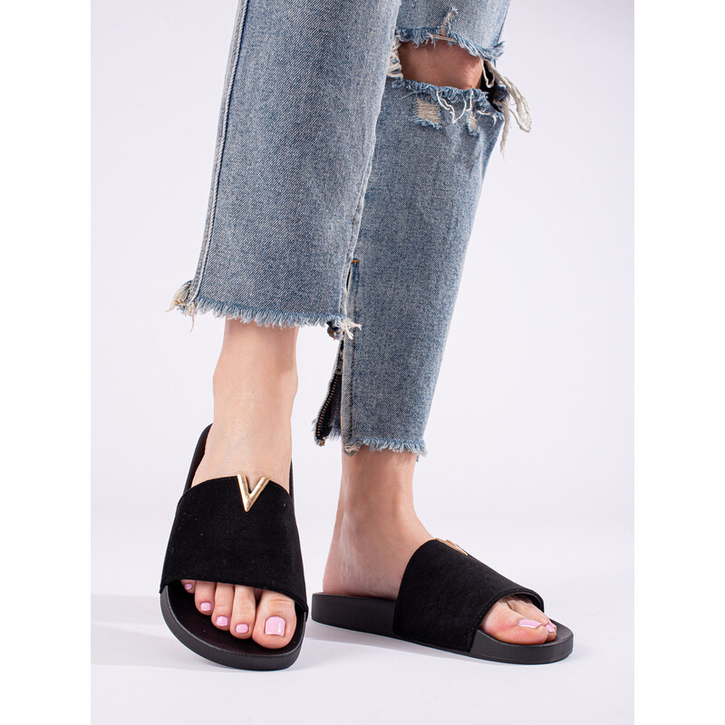 Classic suede black women's slippers Shelvt