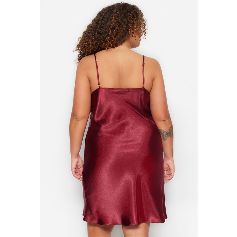 Trendyol Curve Burgundy Satin Woven Lace Nightgown