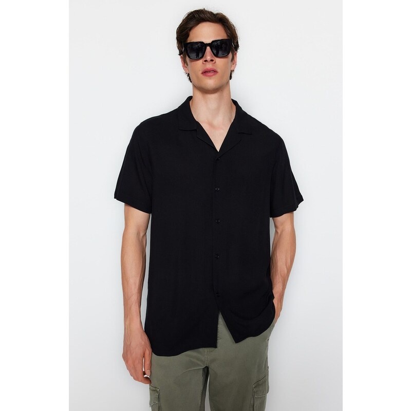 Trendyol Black Regular Regular Fit Crew Neck 100% Viscose Short Sleeve Summer Shirt