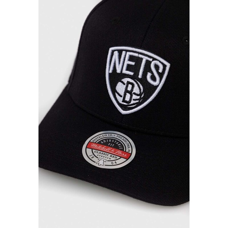 Čepice s vlněnou směsí Mitchell&Ness Brooklyn Nets černá barva, s aplikací