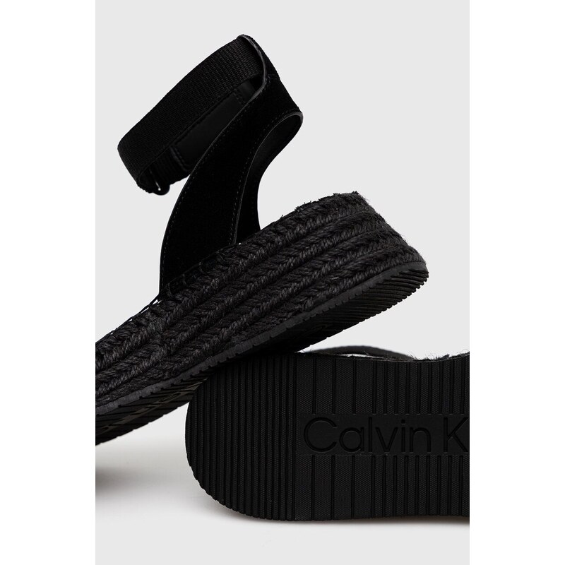 Sandály Calvin Klein Jeans SPORTY WEDGE ROPE SU CON dámské, černá barva, na platformě, YW0YW00977