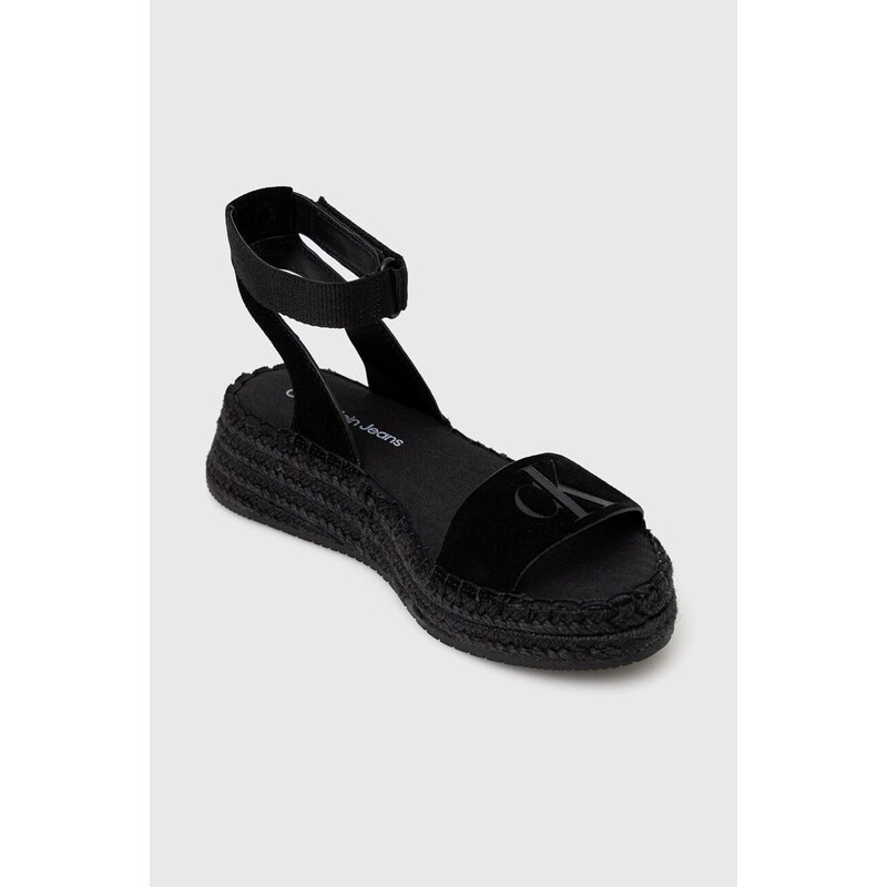 Sandály Calvin Klein Jeans SPORTY WEDGE ROPE SU CON dámské, černá barva, na platformě, YW0YW00977