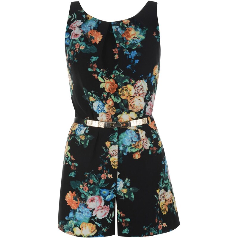 Rock and Rags Floral Playsuit Ld52 Black/Orange XS