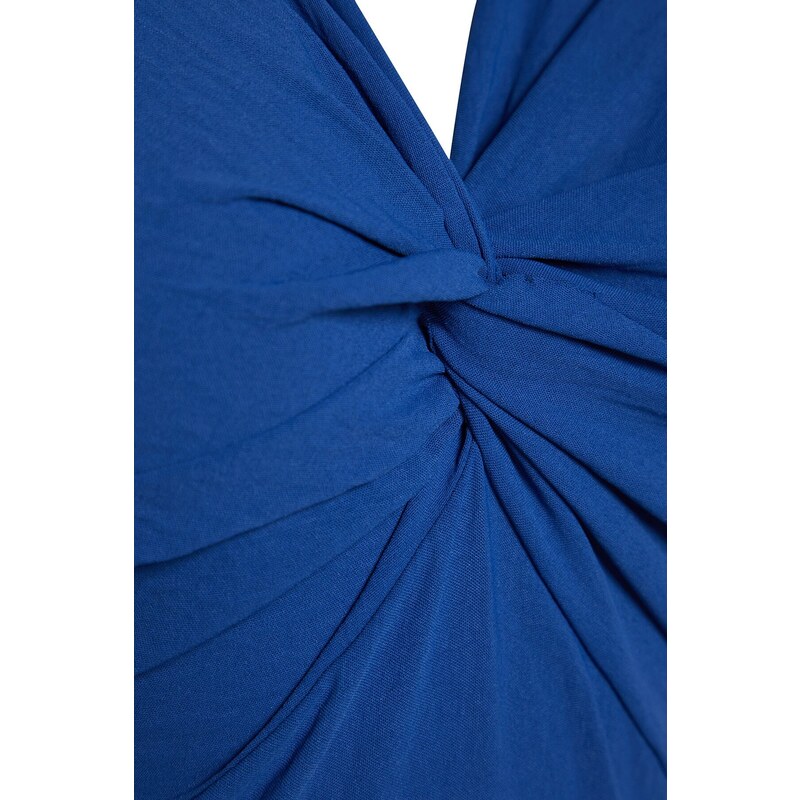 Trendyol Indigo Maxi tkané volánkové detailní tkané šaty