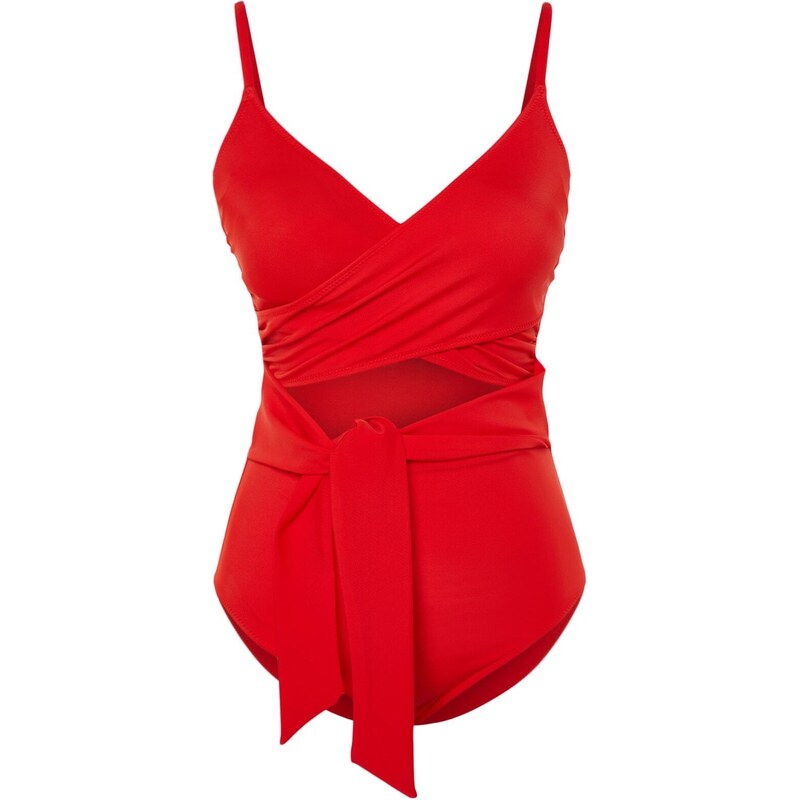 Trendyol Red Double Breasted Cut Out/Windowed Regular Leg Swimsuit