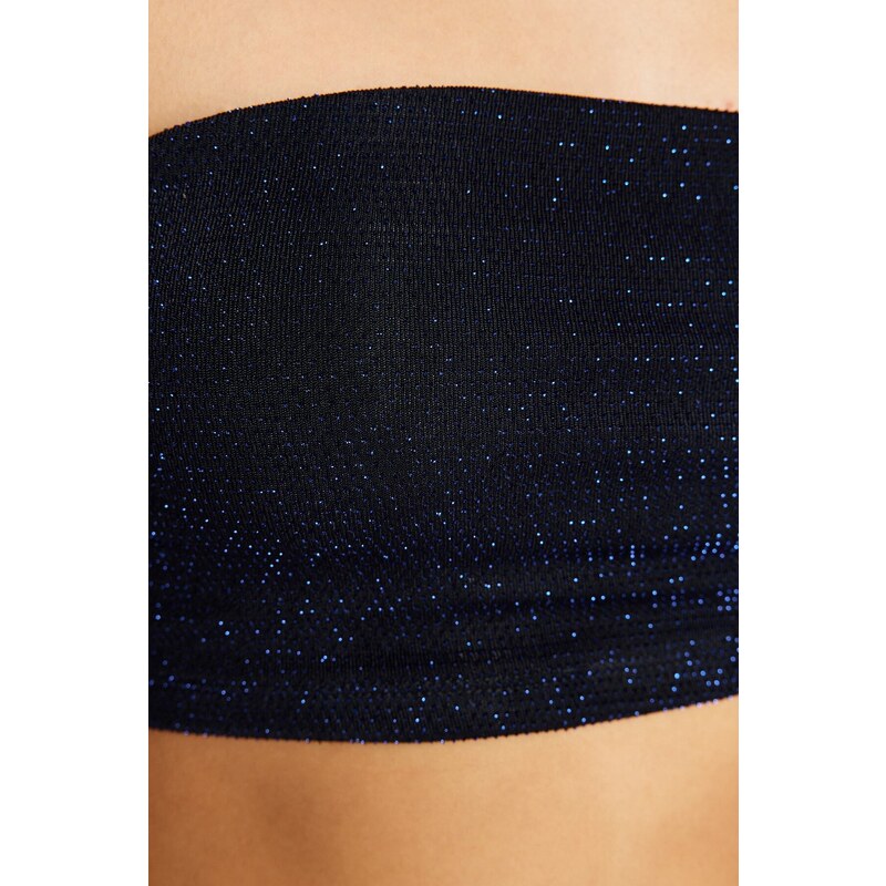 Trendyol Navy Blue Crop Knitted Shimmer Bustier