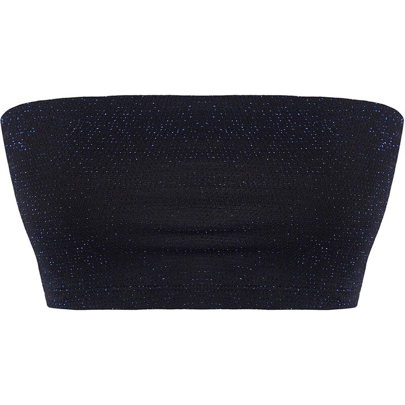 Trendyol Navy Blue Crop Knitted Shimmer Bustier