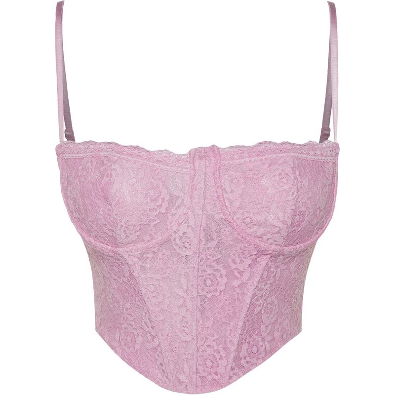 Trendyol Pink Crop Lined Corset Detailed Lace Bustier