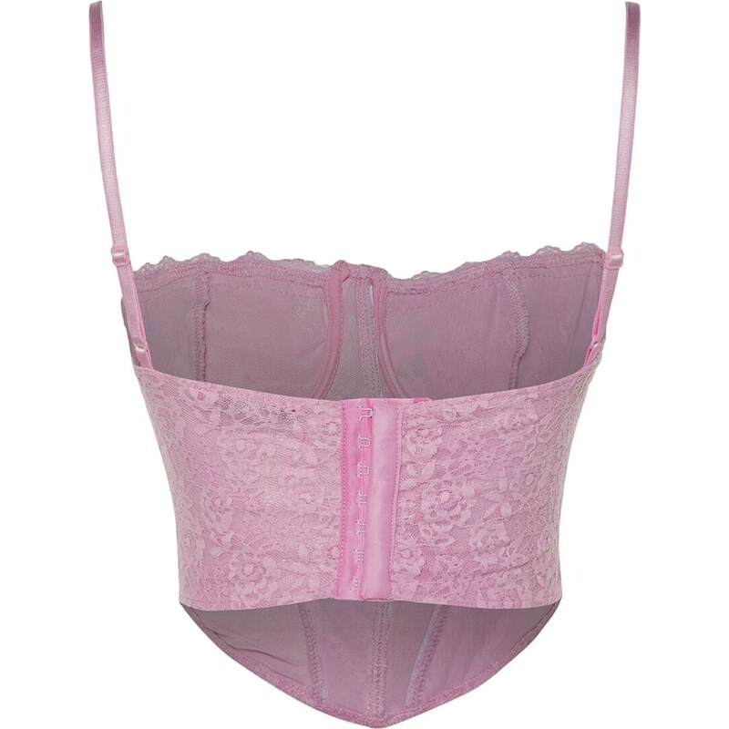 Trendyol Pink Crop Lined Corset Detailed Lace Bustier