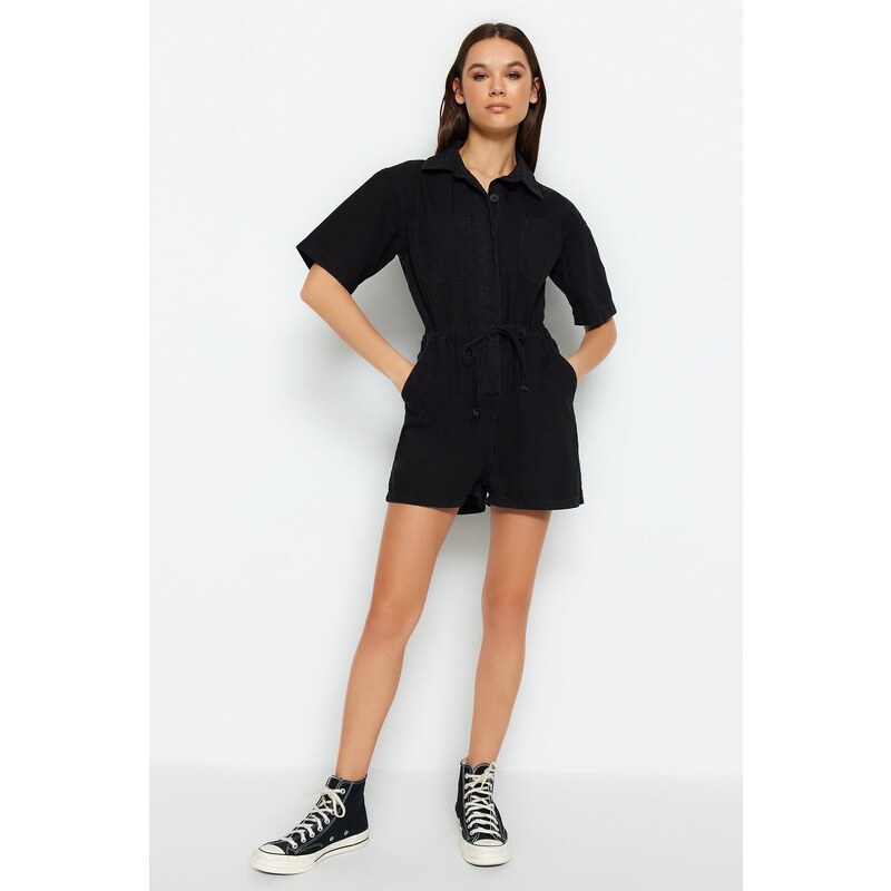 Trendyol Black Belt Denim Jumpsuit