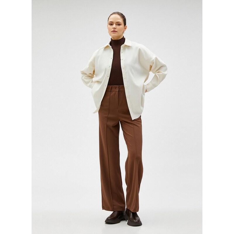 Koton Oversized Košile Límec Jednobarevné Off-White Dámské