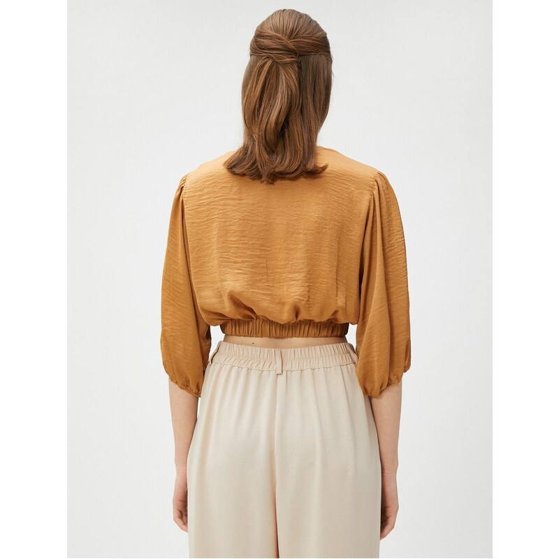 Koton Pleated Crop Blouse V-Neck