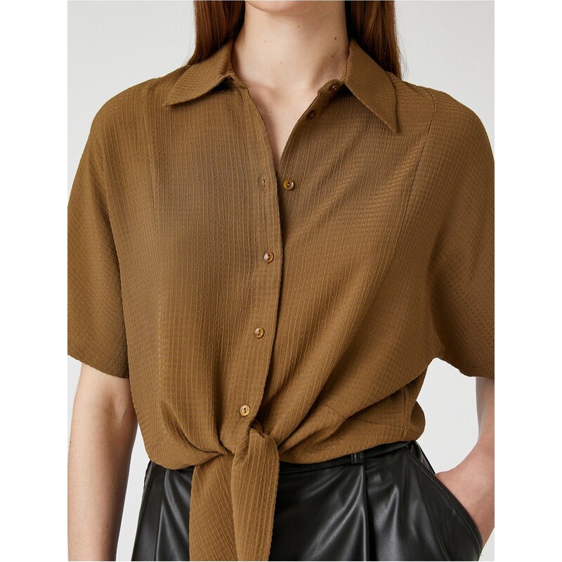 Koton Crop Shirt with Tie Detailed Short Sleeves