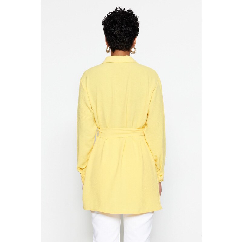 Trendyol Yellow Belted Hidden Pat Woven Shirt