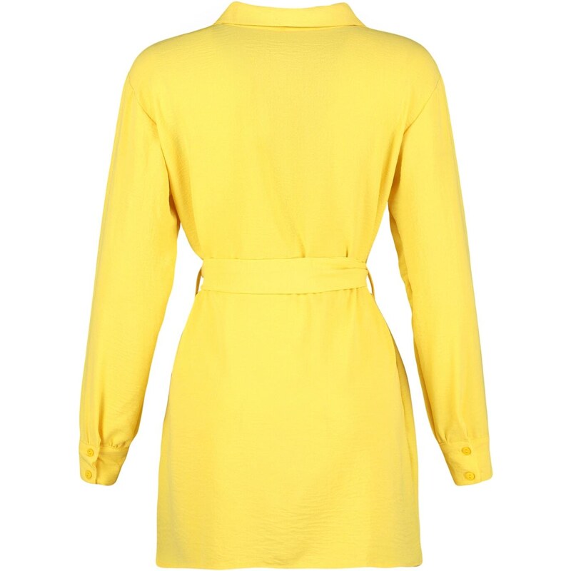 Trendyol Yellow Belted Hidden Pat Woven Shirt