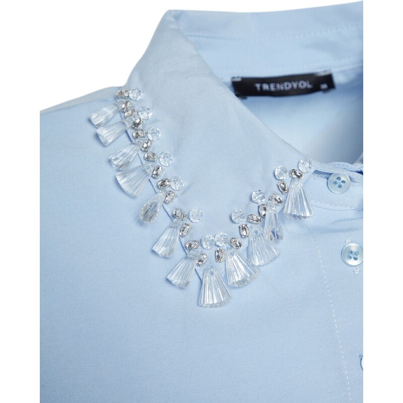 Trendyol Blue Collar Woven Cotton Shirt with Accessory Detail