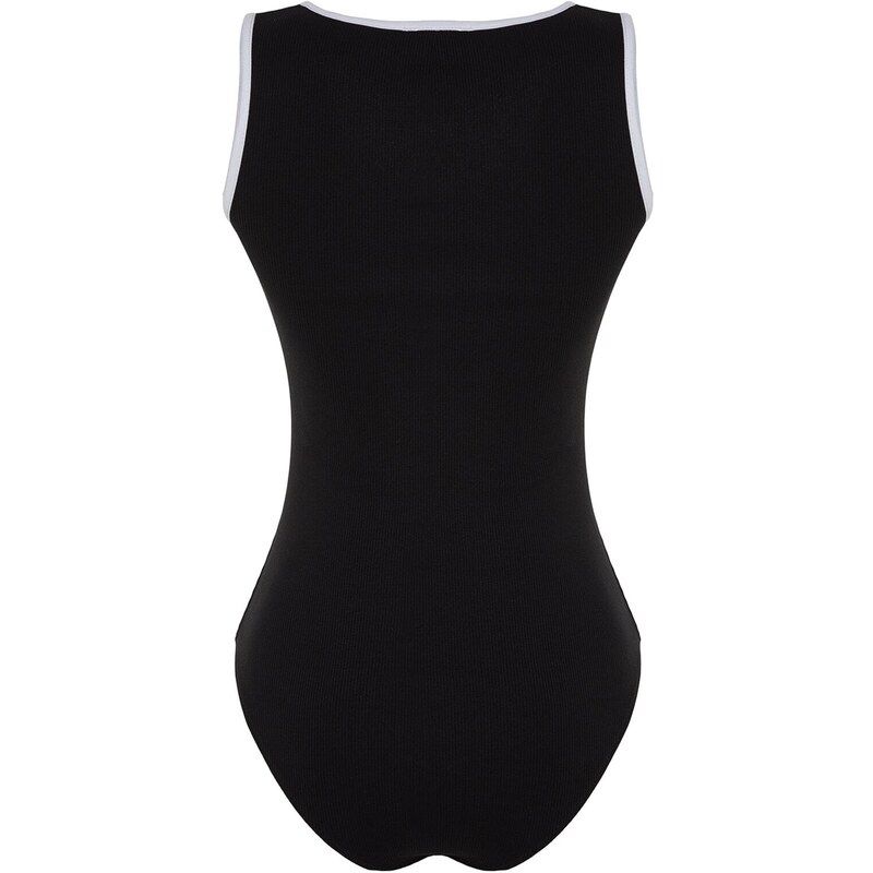 Trendyol Black Zippered Pool Collar With Piping Detailed Cotton Ribbons Flexible With Snap Snaps Knitted Body