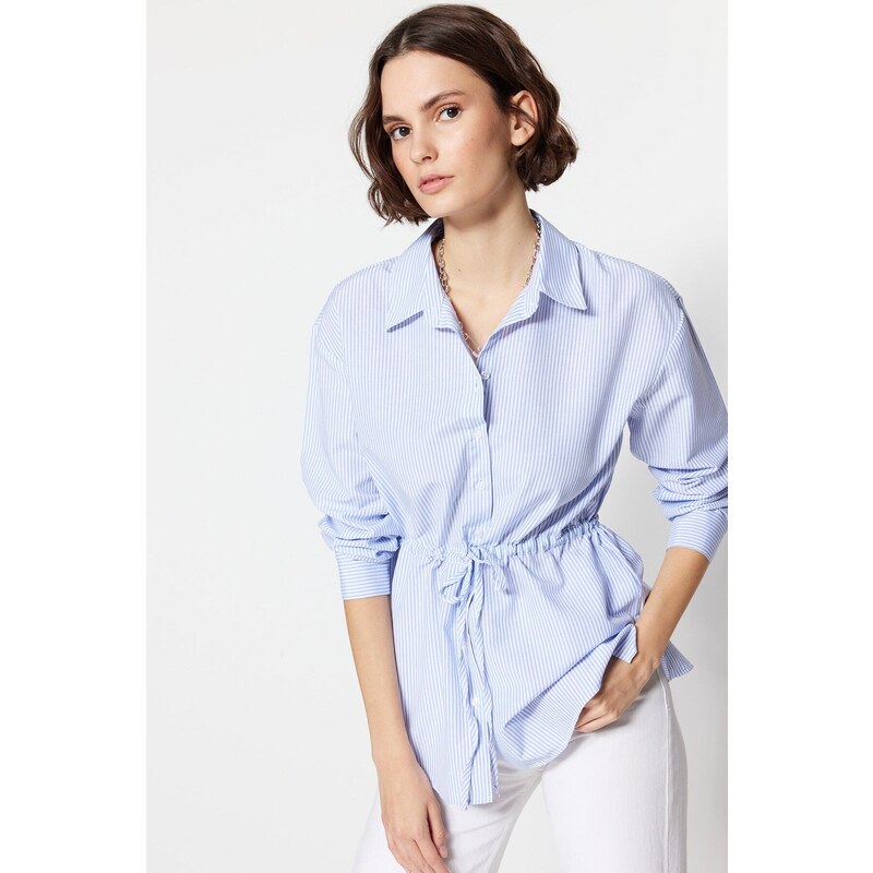 Trendyol Blue Striped Tie Detailed Woven Shirt