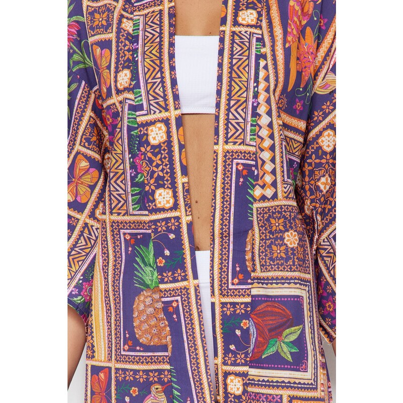 Trendyol Tropical Pattern Mini Woven 100% Cotton Kimono & Kaftan