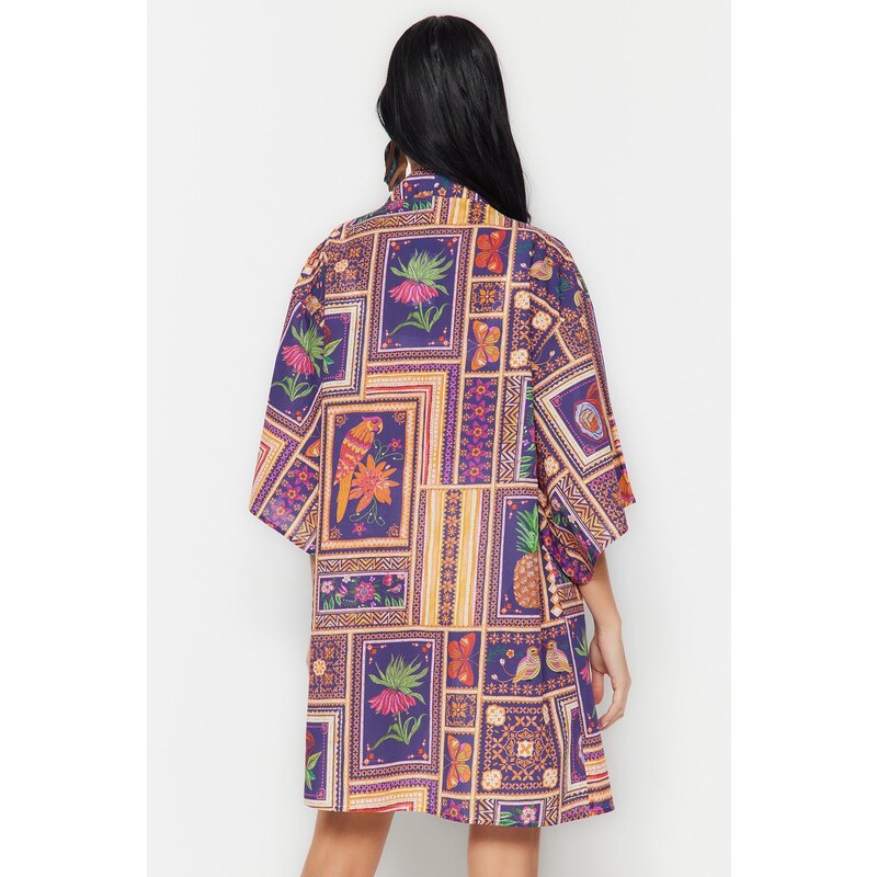 Trendyol Tropical Pattern Mini Woven 100% Cotton Kimono & Kaftan