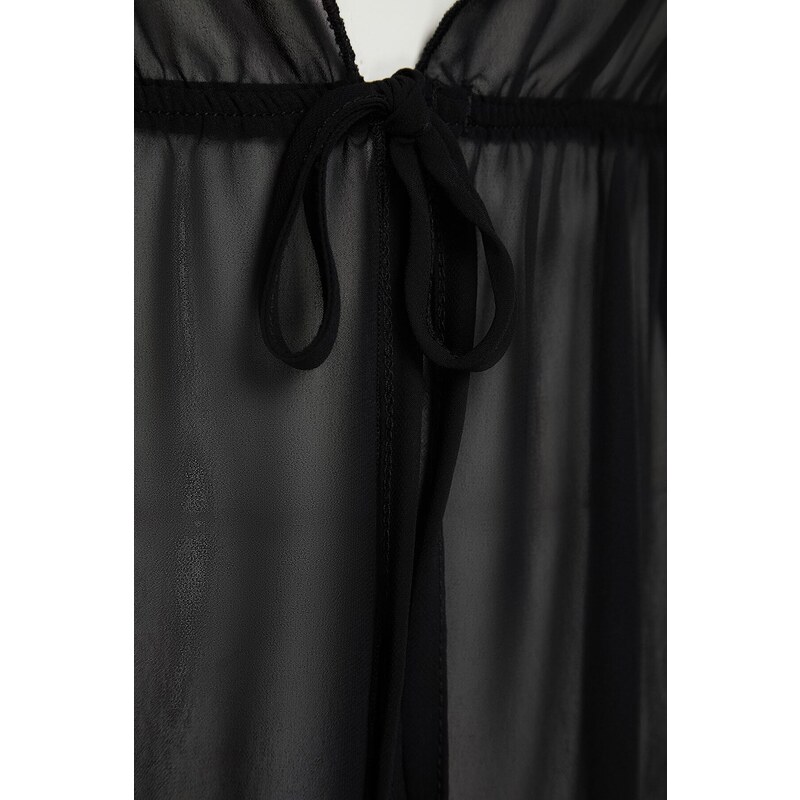 Trendyol Curve Long Black Chiffon Kimono & Caftan