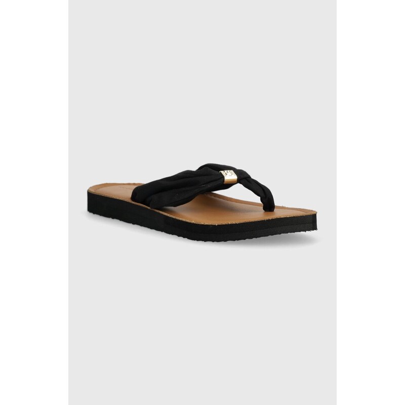 Žabky Tommy Hilfiger TH ELEVATED BEACH SANDAL dámské, černá barva, na plochém podpatku, FW0FW06985